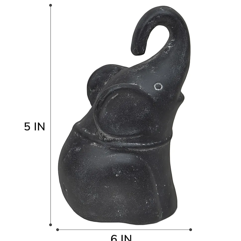 Anji Mountain Large Molded Elephant, 5"H x 6"W x 5”D, Black