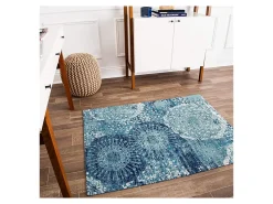 Anji Mountain Maldives Rug’d Chair Mat, 1/4"H x 36”W x 48”D, Blue/Ivory