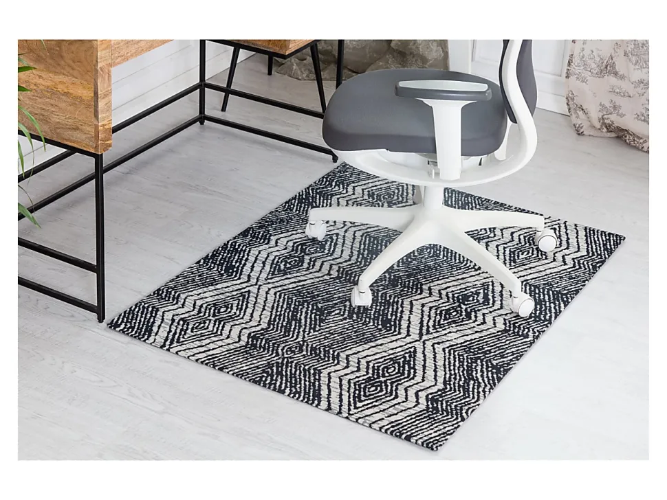 Anji Mountain Smiljan Rug’d Chair Mat, 1/4"H x 36”W x 48”D, Black/White