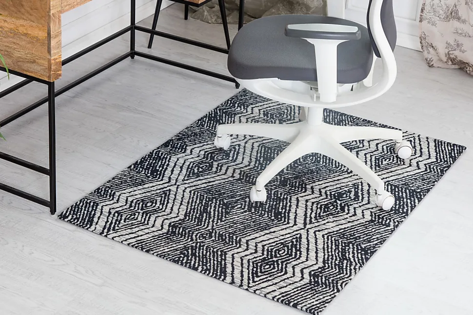 Anji Mountain Smiljan Rug’d Chair Mat, 1/4"H x 36”W x 48”D, Black/White