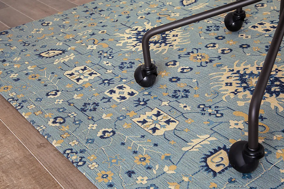 Anji Mountain Tabriz Rug’d Chair Mat, 1/4"H x 40”W x 54”D, Blue/Beige/Gold