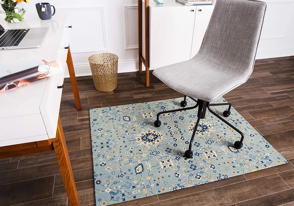 Anji Mountain Tabriz Rug’d Chair Mat, 1/4"H x 40”W x 54”D, Blue/Beige/Gold