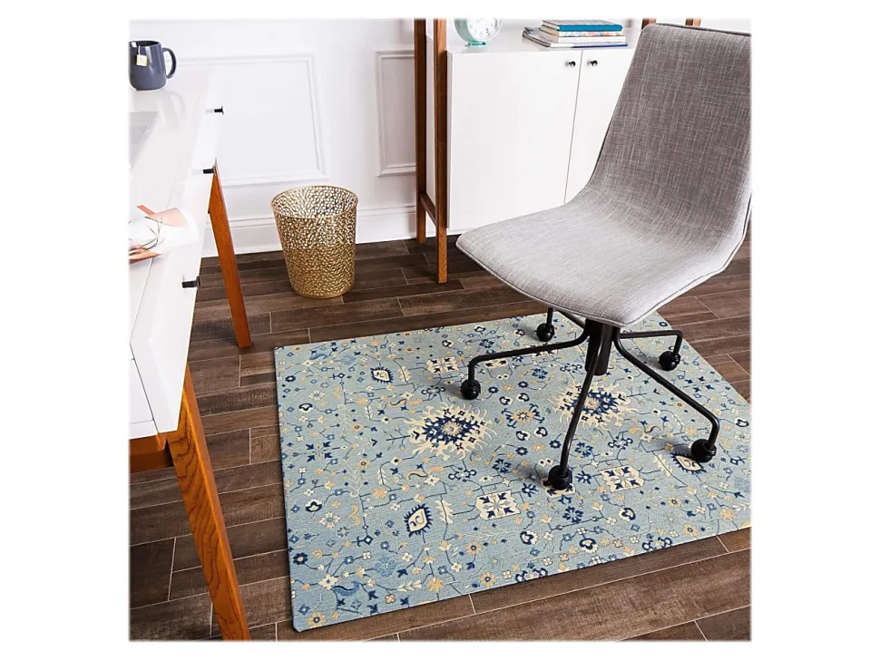Anji Mountain Tabriz Rug’d Chair Mat, 1/4"H x 40”W x 54”D, Blue/Beige/Gold