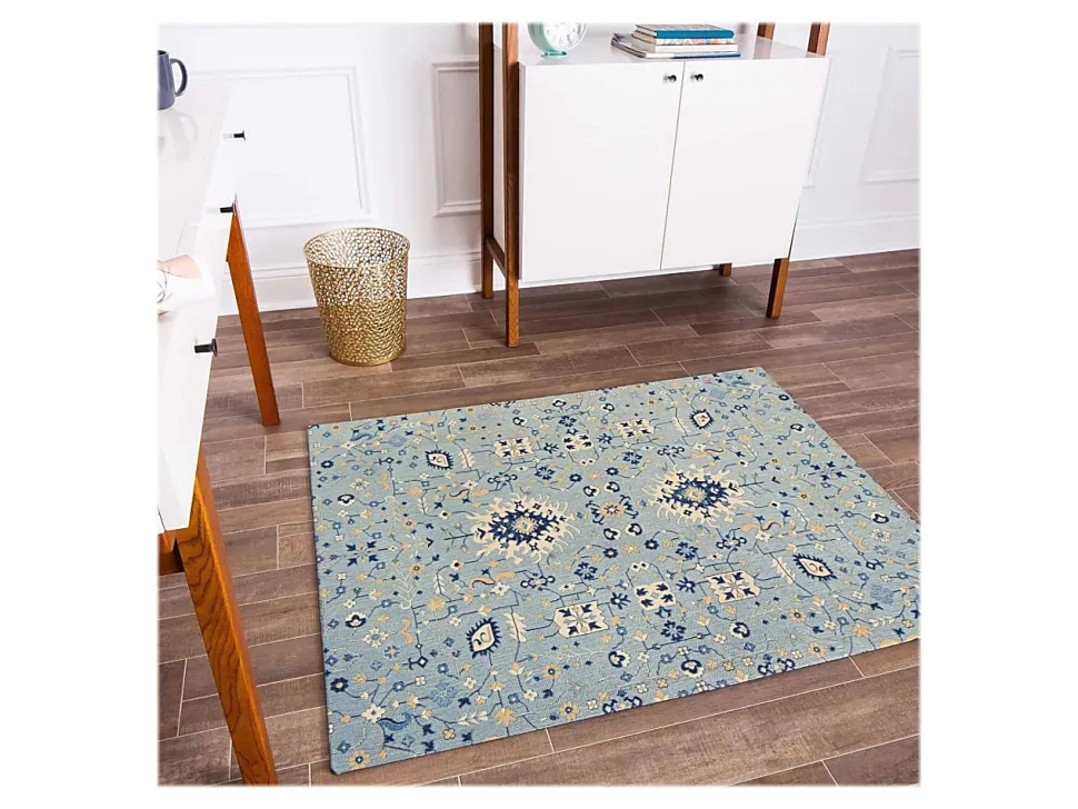 Anji Mountain Tabriz Rug’d Chair Mat, 1/4"H x 36”W x 48”D, Blue/Beige/Gold