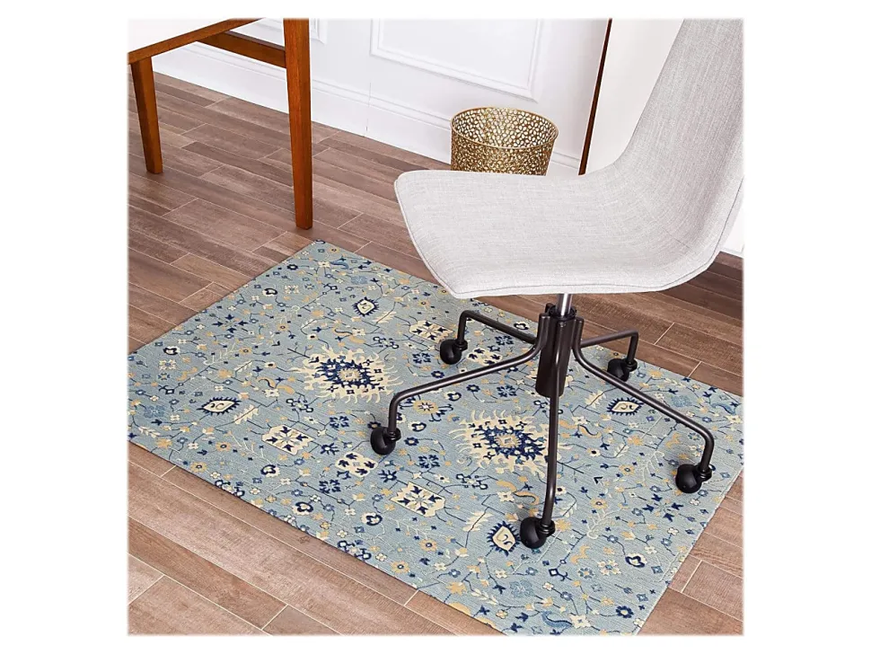 Anji Mountain Tabriz Rug’d Chair Mat, 1/4"H x 36”W x 48”D, Blue/Beige/Gold