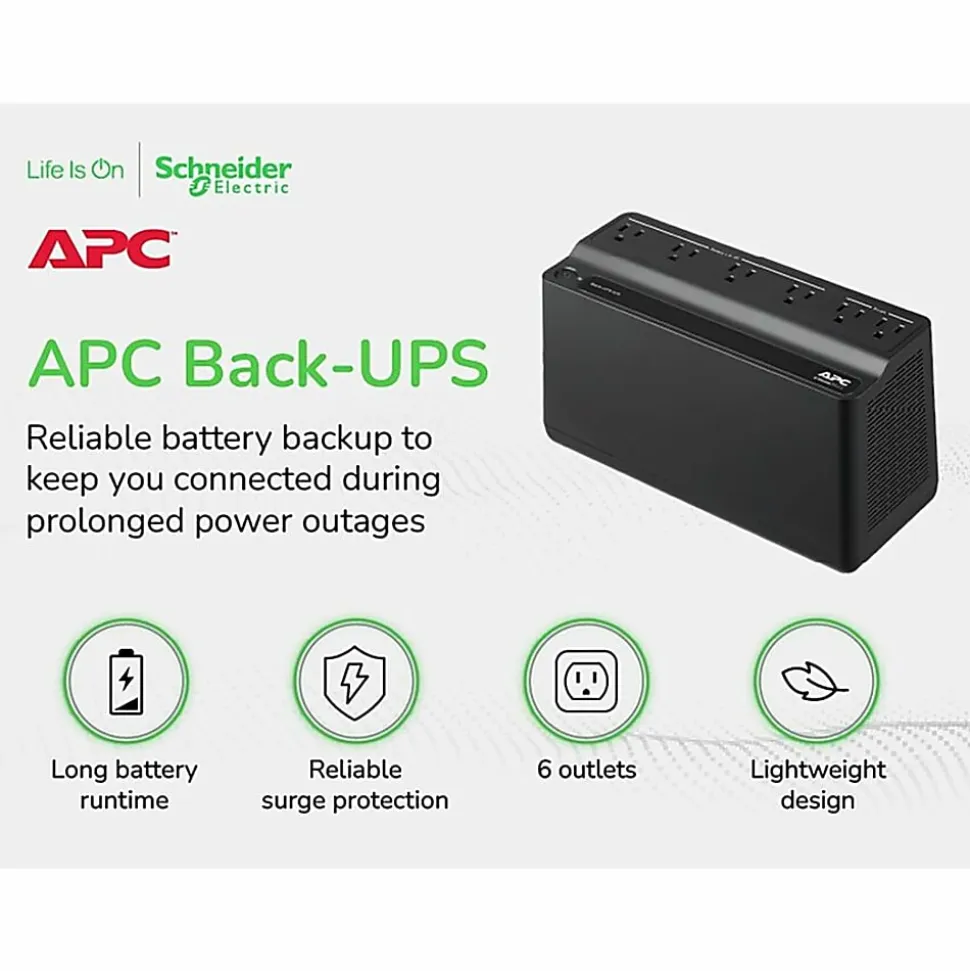 APC Back-UPS BE425M Battery Backup, 6 Outlet, 425VA/255W