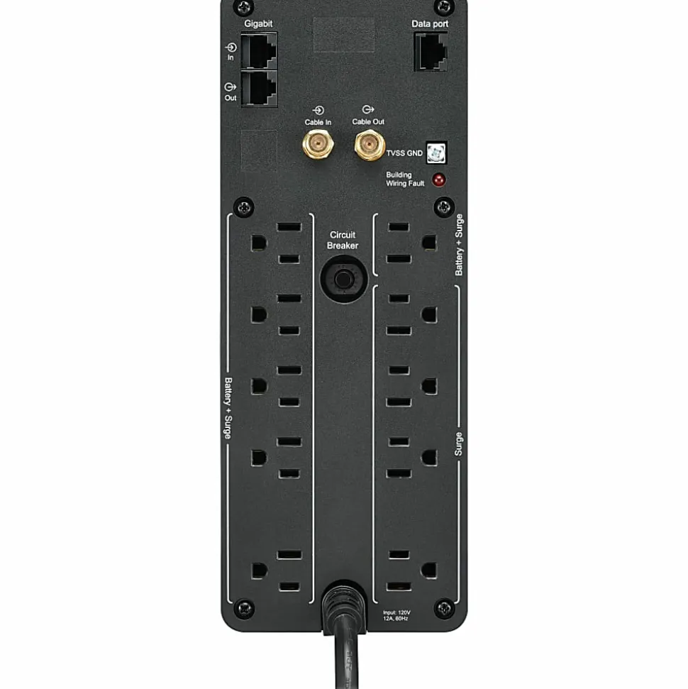 APC® Back-UPS Pro 10-Outlet/2-USB 1,500-Volt-Ampere Battery Back-Up And Surge Protector, Black, APNBR1500MS2