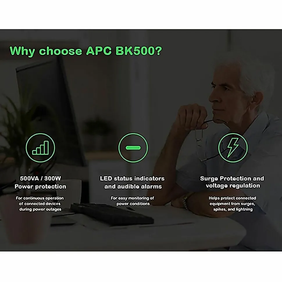 APC® Back-UPS, Small Office, 22-Minute Backup, 500VA/300 Watt
