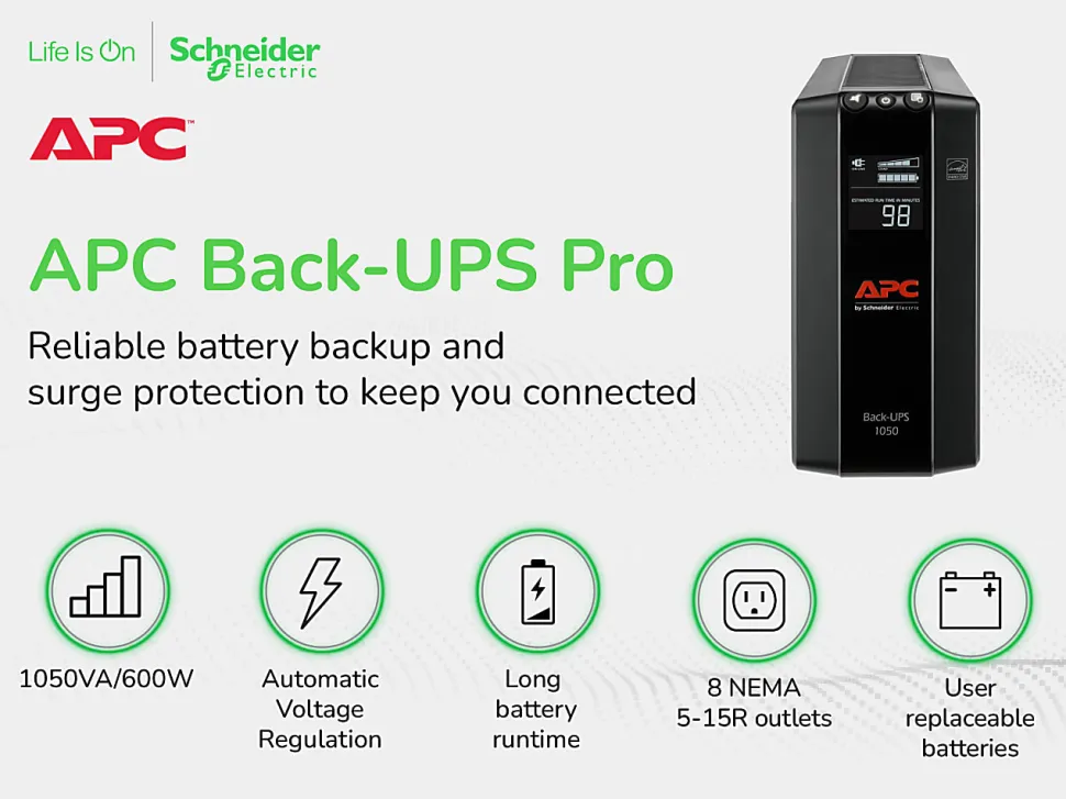APC 8-Outlet Uninterruptible Power Supply, Black, BN1050M