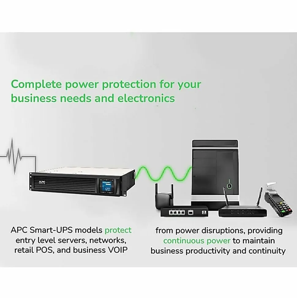 APC® Smart-UPS C 6-Outlet Rackmount With SmartConnect, 1,500VA/900 Watts, SMC1500-2UC