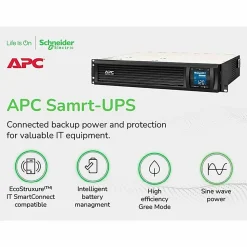 APC® Smart-UPS C 6-Outlet Rackmount With SmartConnect, 1,500VA/900 Watts, SMC1500-2UC