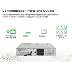 APC® Smart-UPS C 6-Outlet Rackmount With SmartConnect, 1,000VA/600 Watts, SMC1000-2UC