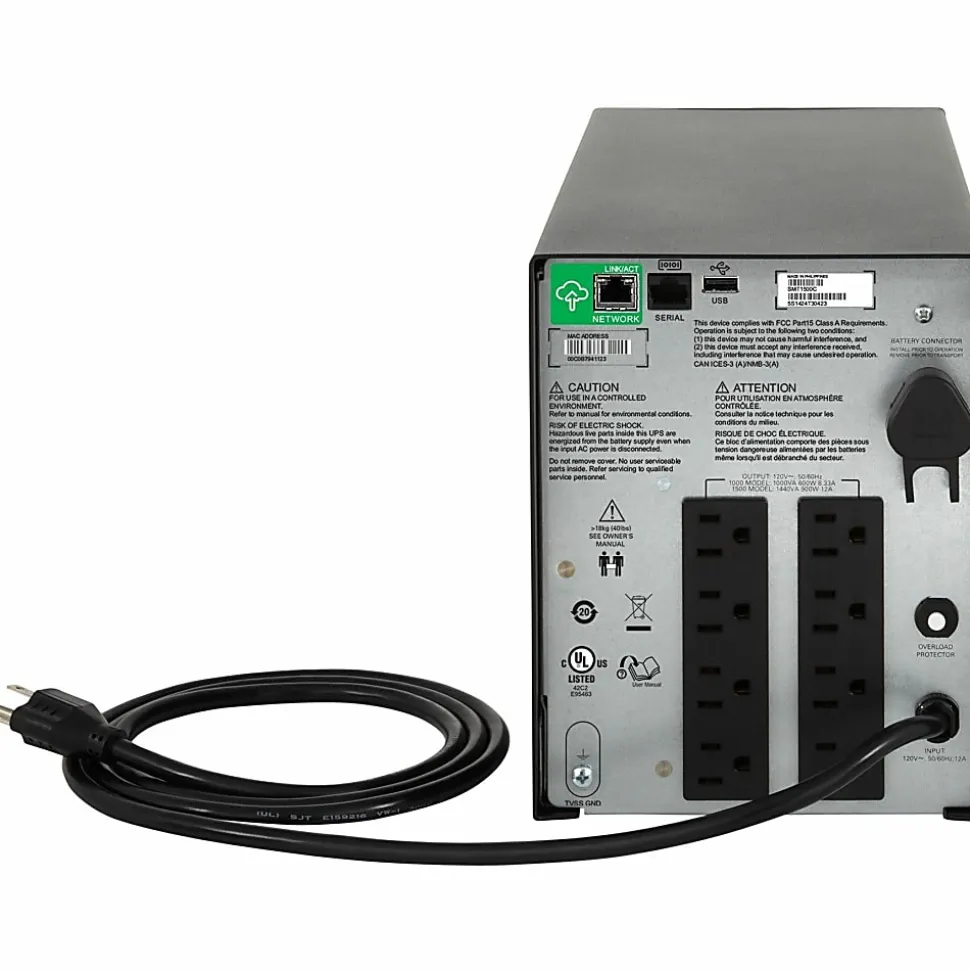 APC® Smart-UPS C 8-Outlet Tower With SmartConnect, 1,500VA/900 Watts, SMC1500C