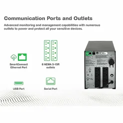 APC® Smart-UPS C 8-Outlet Tower With SmartConnect, 1,000VA/600 Watts, SMC1000C
