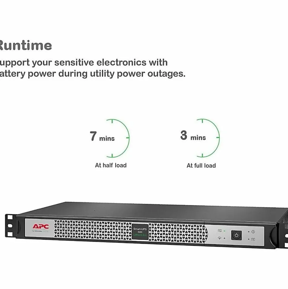 APC Smart-UPS, Line Interactive, 500VA, Lithium-ion, Rackmount 1U, 120V, 4x NEMA 5-15R outlets, SmartConnect Port, Short Depth - SCL500RM1UC
