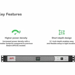 APC Smart-UPS, Line Interactive, 500VA, Lithium-ion, Rackmount 1U, 120V, 4x NEMA 5-15R outlets, SmartConnect Port, Short Depth - SCL500RM1UC