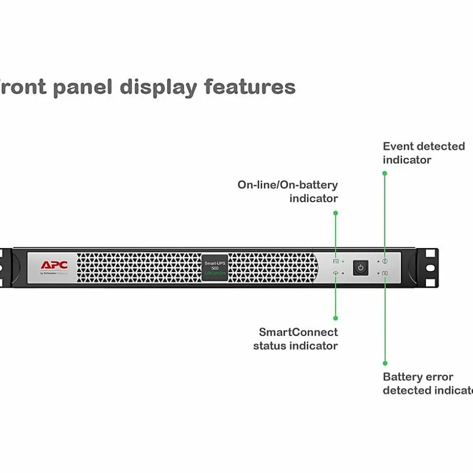 APC Smart-UPS, Line Interactive, 500VA, Lithium-ion, Rackmount 1U, 120V, 4x NEMA 5-15R outlets, SmartConnect Port, Short Depth - SCL500RM1UC