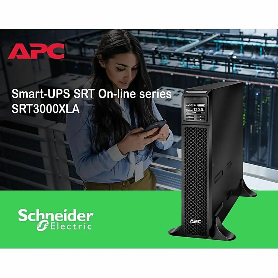 APC Smart-UPS On-Line, 3kVA, Tower, 120V, 8x 5-20R+1x L5-30R NEMA outlets, SmartSlot, Extended runtime, W/O rail kit - SRT3000XLA
