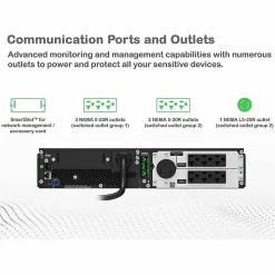 APC Smart-UPS On-Line, 2200VA, Rackmount 2U, 120V, 6x 5-20R+1x L5-20R NEMA outlets, SmartSlot, Extended runtime, W/ rail kit - SRT2200RMXLA