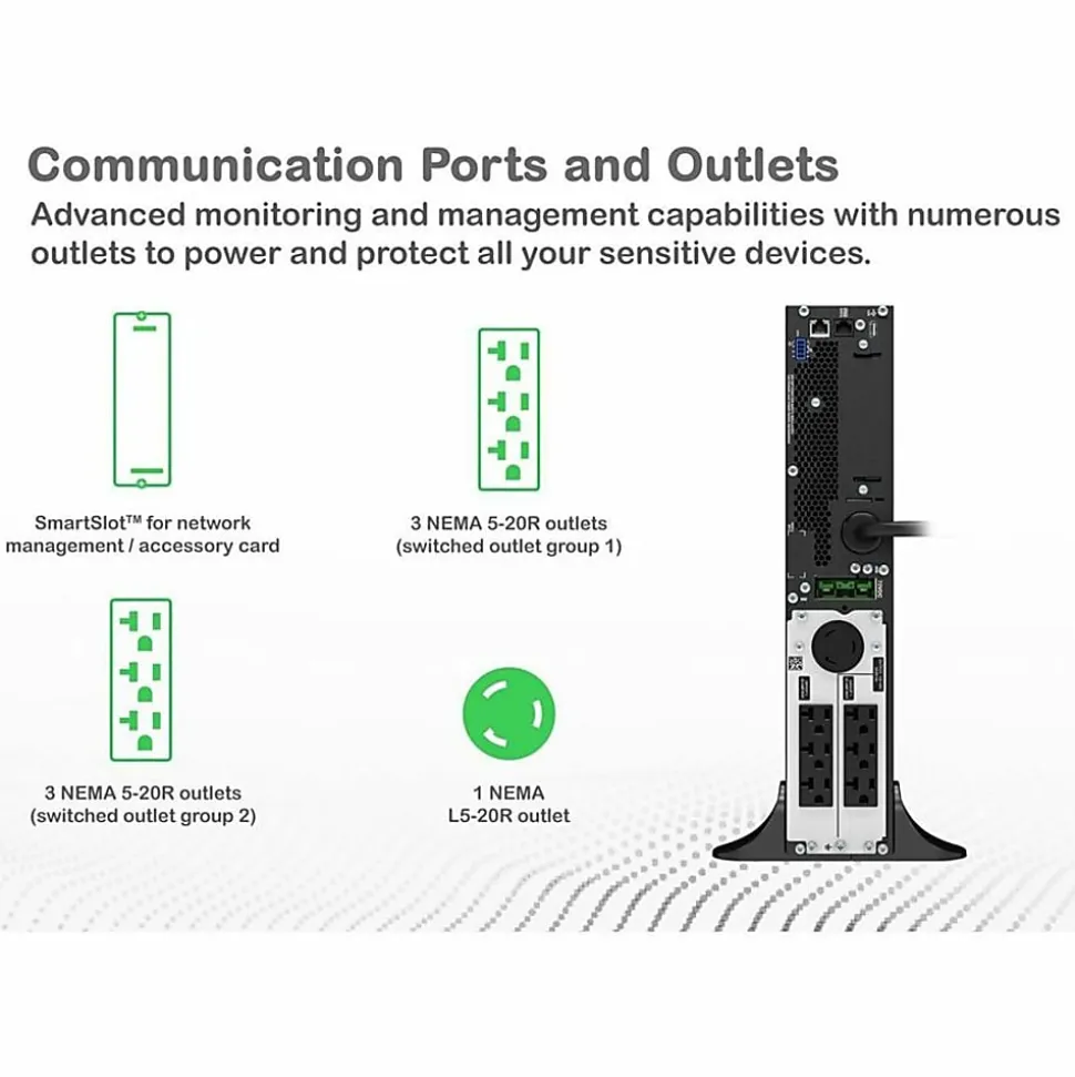 APC Smart-UPS On-Line, 2200VA, Tower, 120V, 6x 5-20R+1x L5-20R NEMA outlets, SmartSlot, Extended runtime, W/O rail kit - SRT2200XLA