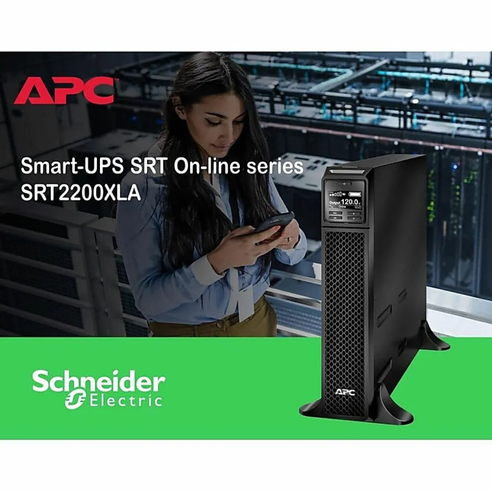 APC Smart-UPS On-Line, 2200VA, Tower, 120V, 6x 5-20R+1x L5-20R NEMA outlets, SmartSlot, Extended runtime, W/O rail kit - SRT2200XLA