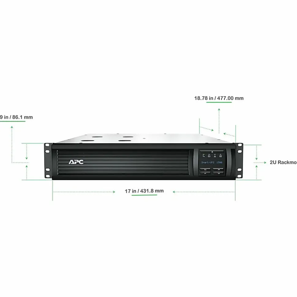 APC® Smart-UPS 6-Outlet Rack-Mount Uninterruptible Power Supply, 1,440VA/1,000 Watts, SMT1500RM2UC
