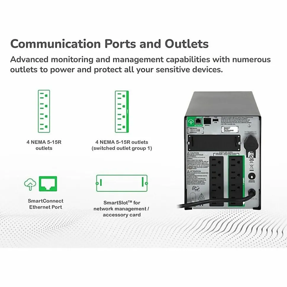 APC® Smart-UPS 8-Outlet Standalone Tower Uninterruptible Power Supply, 1,000VA/700 Watts, SMT1000C