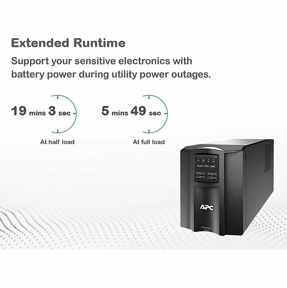 APC® Smart-UPS 8-Outlet Standalone Tower Uninterruptible Power Supply, 1,000VA/700 Watts, SMT1000C