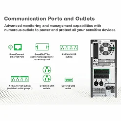 APC® Smart-UPS 10-Outlet Tower With SmartConnect, 3,000VA/2,700 Watts, SMT3000C
