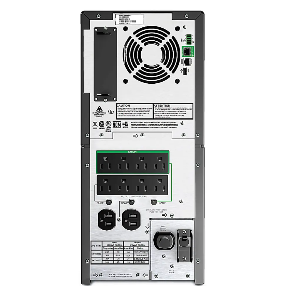 APC® Smart-UPS 10-Outlet Tower With SmartConnect, 3,000VA/2,700 Watts, SMT3000C