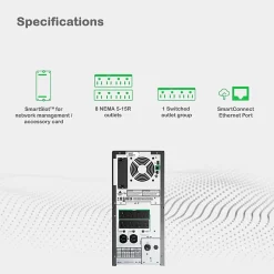 APC® Smart-UPS 10-Outlet Tower With SmartConnect, 2,200VA/1,920 Watts, SMT2200C