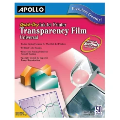 Apollo Quick-Dry Universal Inkjet Transparency Film, Box Of 50