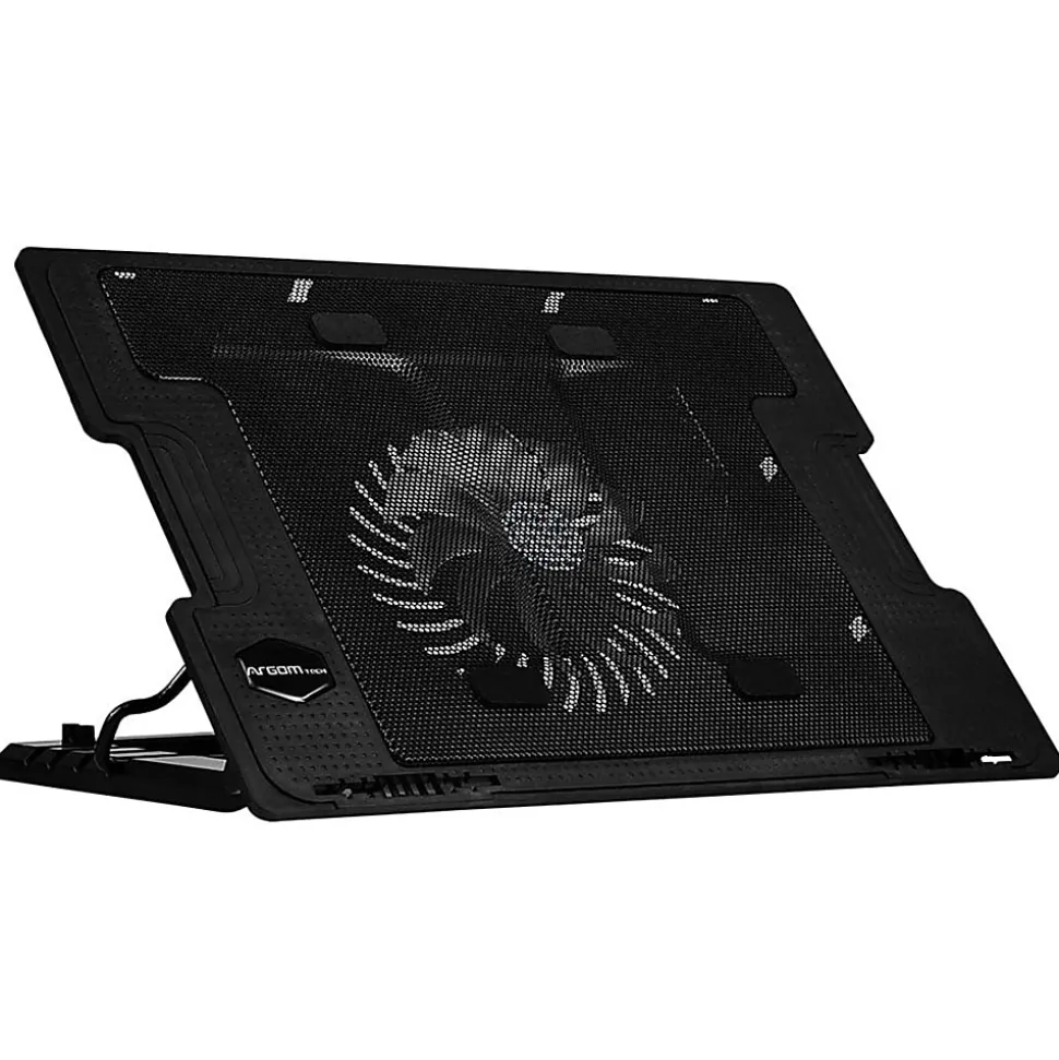 Argom Tech-Adjustable Cooling Pad For Notebooks Up To 17”, 5-7/16”H x 5/8”W x 5-1/2”D, Black