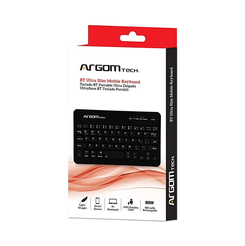 Argom Tech Ultra Slim Mobile Wireless Bluetooth Keyboard, Compact, Black, A00180