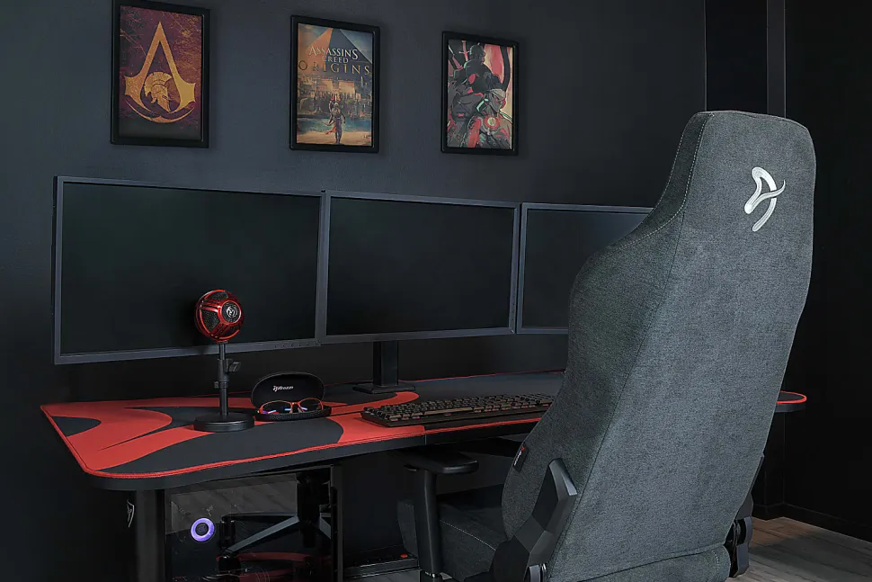 Arozzi Vernazza Premium Ergonomic Fabric High-Back Gaming Chair, Dark Gray/Black