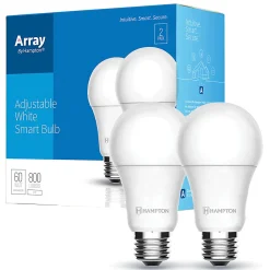 Array By Hampton A19 800-Lumen Smart Wi-Fi Adjustable LED Bulbs, 60-Watt, White, Pack Of 2 Bulbs