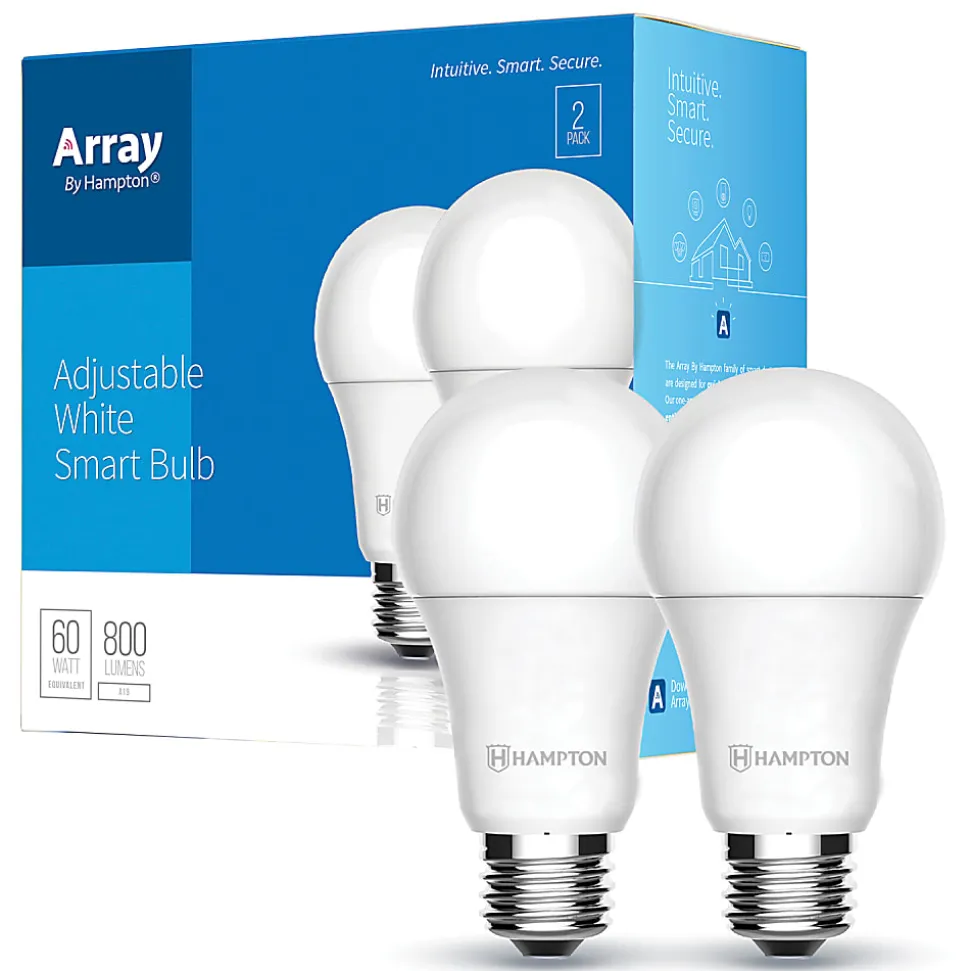 Array By Hampton A19 800-Lumen Smart Wi-Fi Adjustable LED Bulbs, 60-Watt, White, Pack Of 2 Bulbs