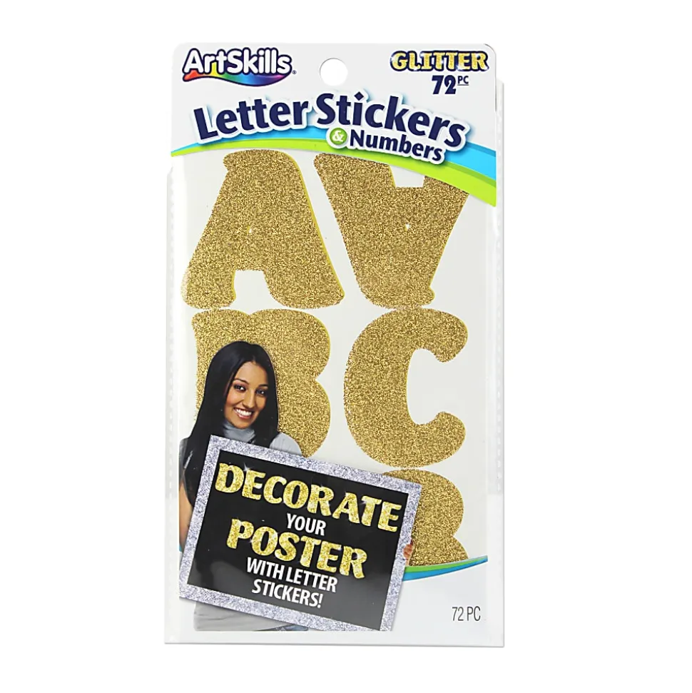 Artskills® Alpha Stickers, 2", Gold Glitter, Pack Of 72