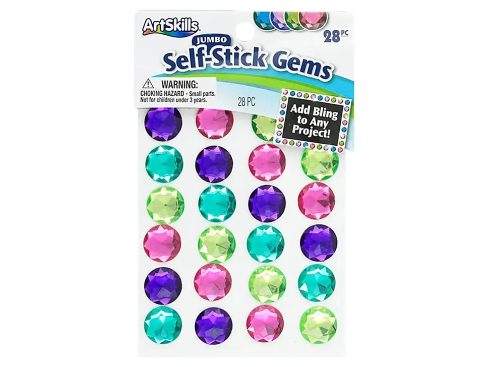 Artskills® Jumbo Self-Stick Gems, Assorted Colors, Pack Of 28