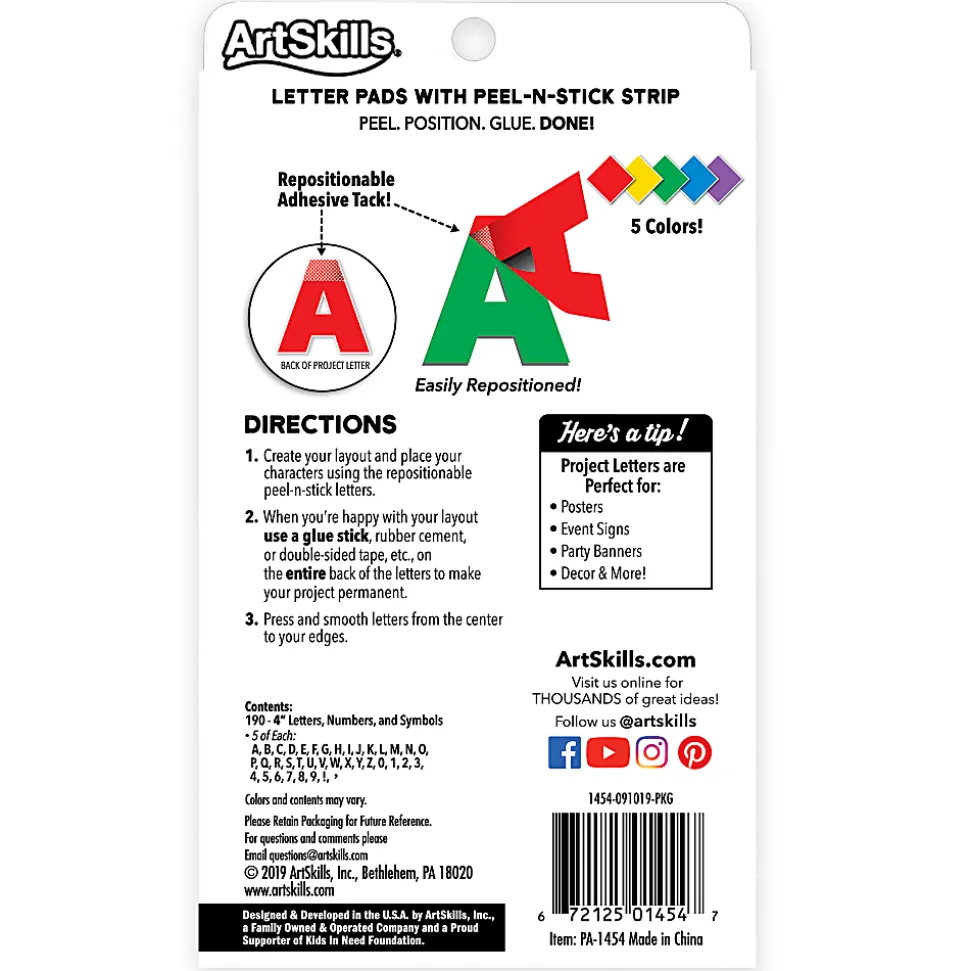 ArtSkills® Quick Letters, 4", Assorted Classic Colors, Pack Of 180