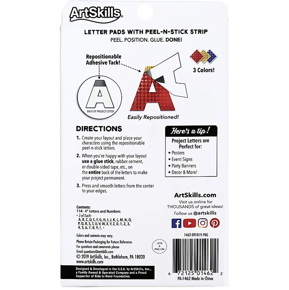 ArtSkills® Quick Letters, 4", Assorted Holographic Colors, Pack Of 108
