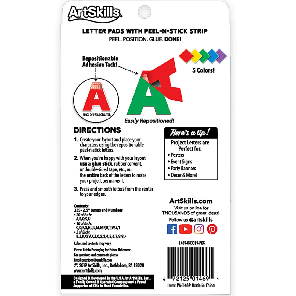 ArtSkills® Quick Letters, 2 1/2", Assorted Colors, Pack Of 310