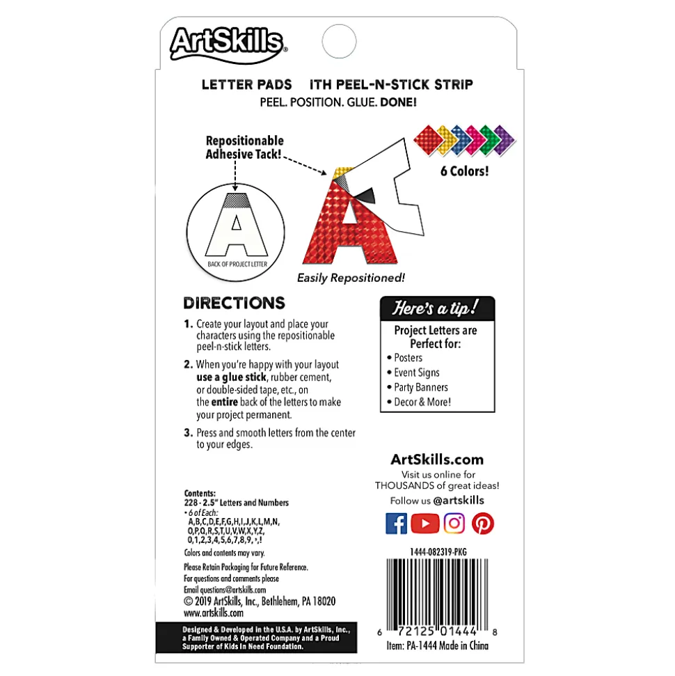 ArtSkills® 100% Recycled Quick Letters, 2", Assorted Holographic Colors, Pack Of 216