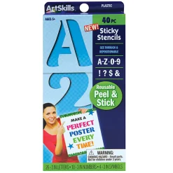 Artskills® Sticky Stencils, 3", Numbers/Letters/Symbols, Blue, Pack Of 40