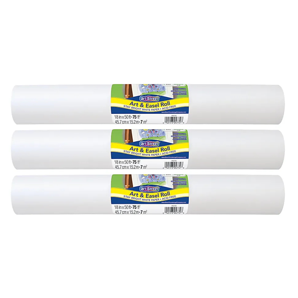 Art Street Art & Easel Roll, White, 18" X 50', Pack Of 3 Rolls