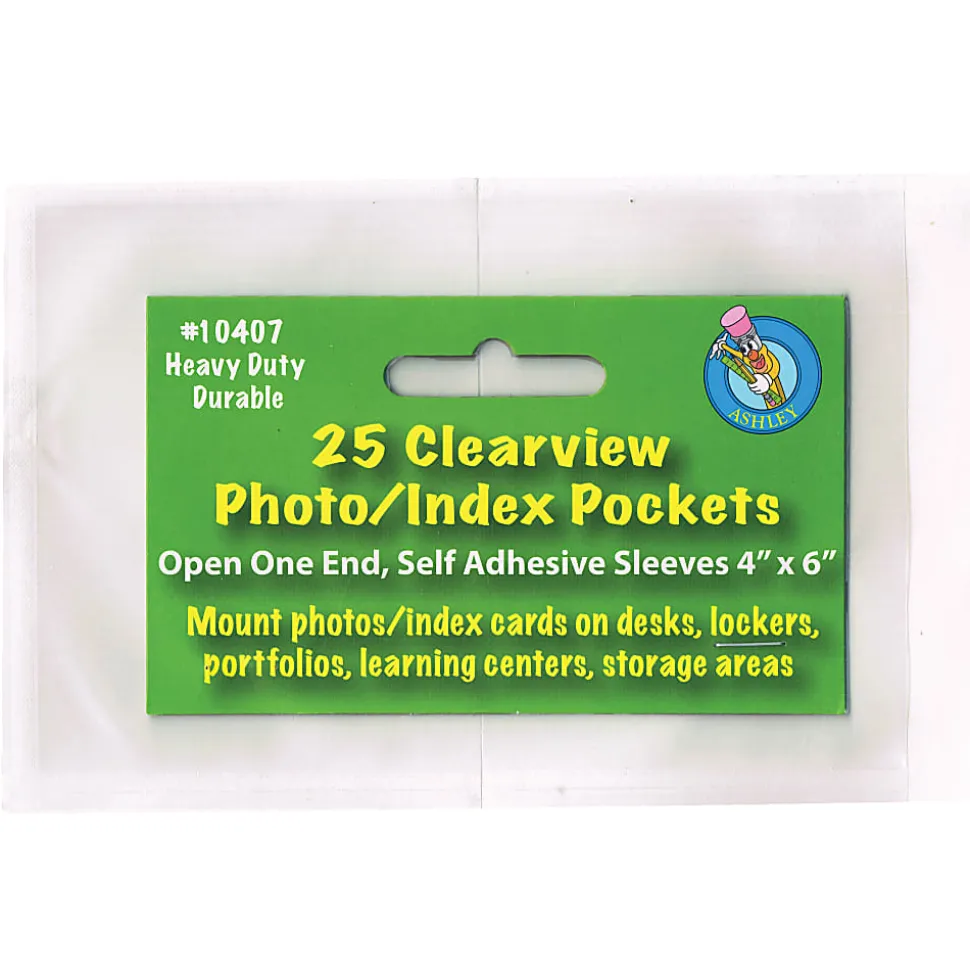Ashley Productions Photo/Index Card Pockets, 4" x 6", Clear, 25 Pockets Per Pack, Set Of 5 Packs