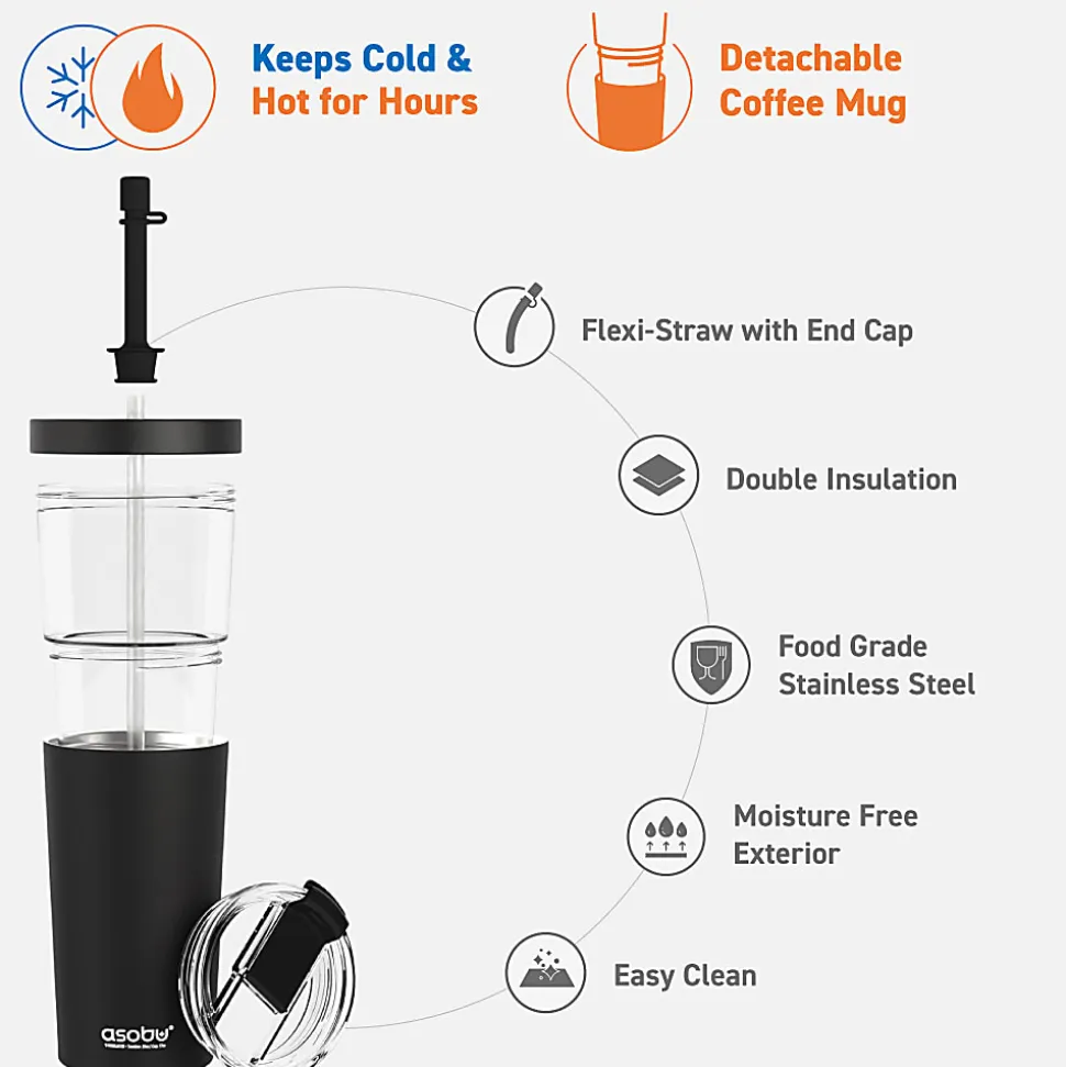 Asobu Marina 2-in-1 Tumbler, 28 Oz, Black