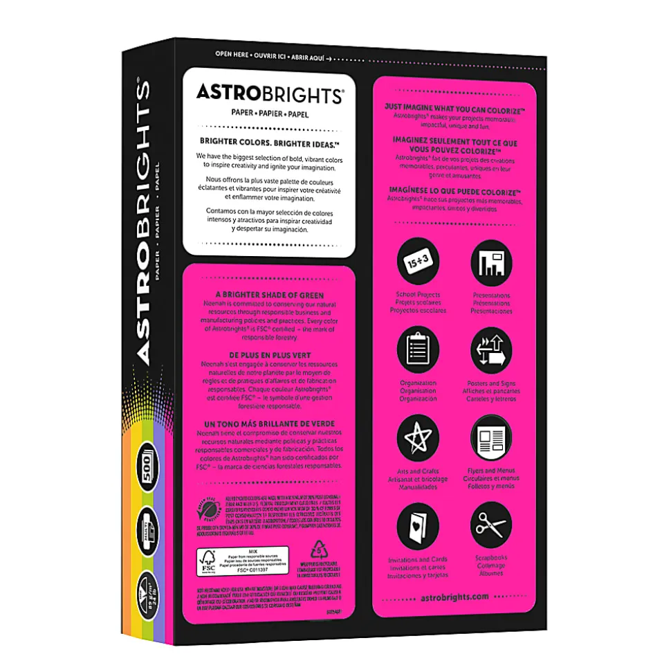 Astrobrights® Color Multi-Use Printer & Copy Paper, 1 Ream, Happy Color Assortment, Letter (8.5" x 11"), 500 Sheets Per Ream, 24 Lb, 94 Brightness