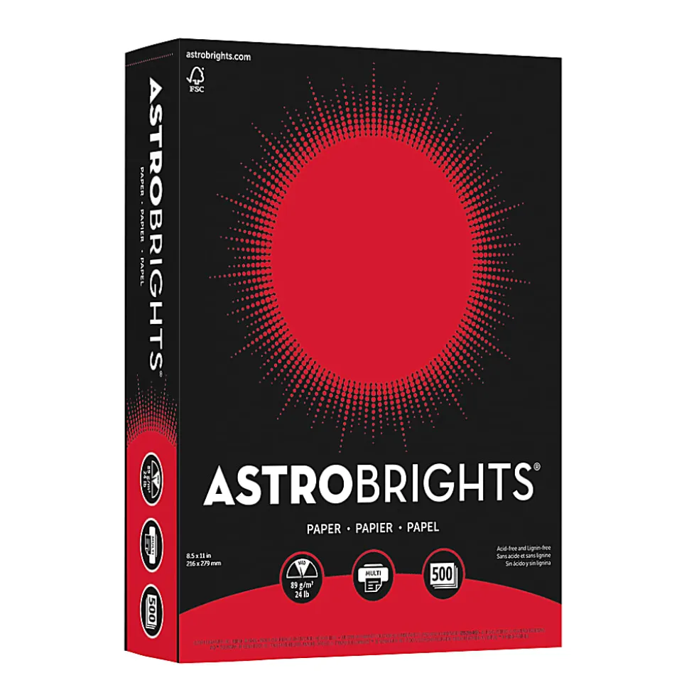 Astrobrights® Color Multi-Use Printer & Copy Paper, 1 Ream, Re-Entry Red, Letter (8.5" x 11"), 500 Sheets Per Ream, 24 Lb, 94 Brightness