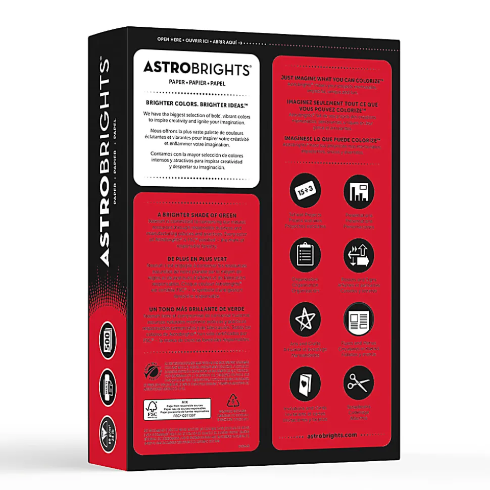 Astrobrights® Color Multi-Use Printer & Copy Paper, 1 Ream, Re-Entry Red, Letter (8.5" x 11"), 500 Sheets Per Ream, 24 Lb, 94 Brightness